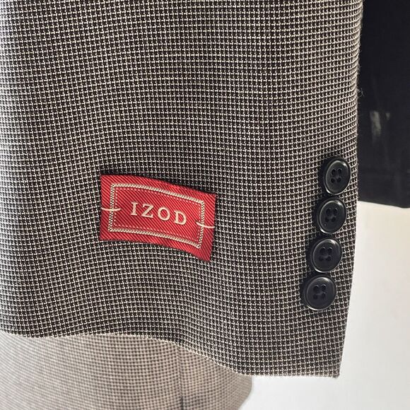 NWT IZOD Mens Suit Jacket Sport Coat 44L Black Micro Checks Polyester Rayon - Picture 4 of 14